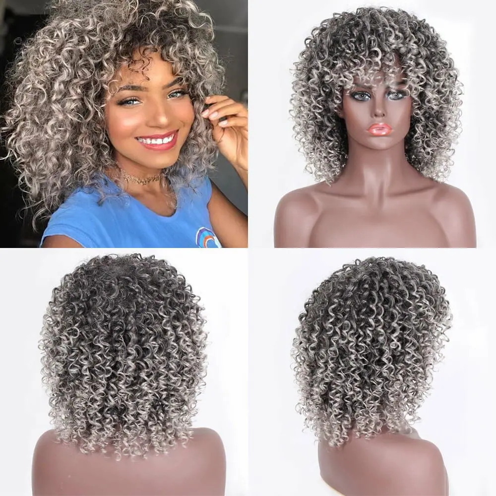 Front Lace Wig Fashion Cabelo Sintético Afro Cacheado 4 Cores de 35cm