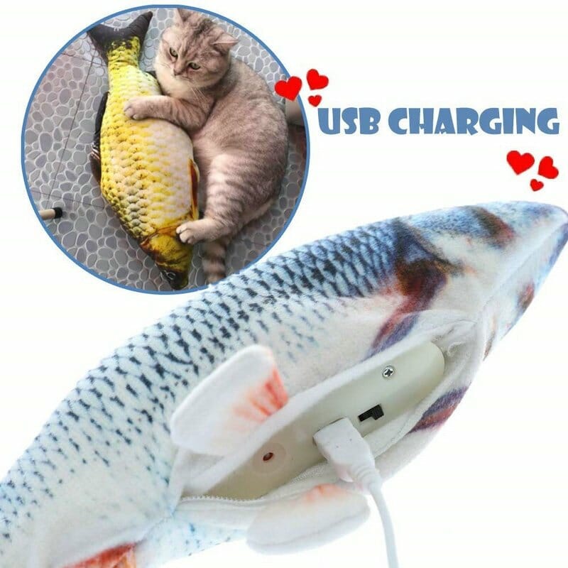 Peixe de Pelúcia Animado Brinquedo de Gato com Bateria Recarregável USB - Peixoca