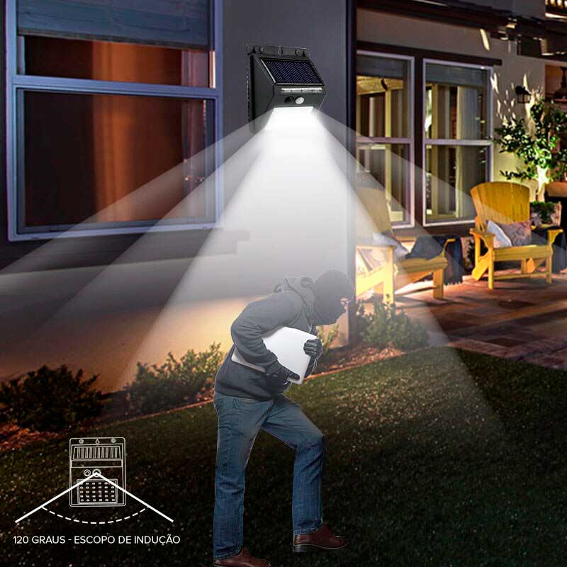 Luz de Segurança com Sensor de Movimento e Painel Solar - Sem Necessidade de Cabos e Fácil Instalação 1 Peça